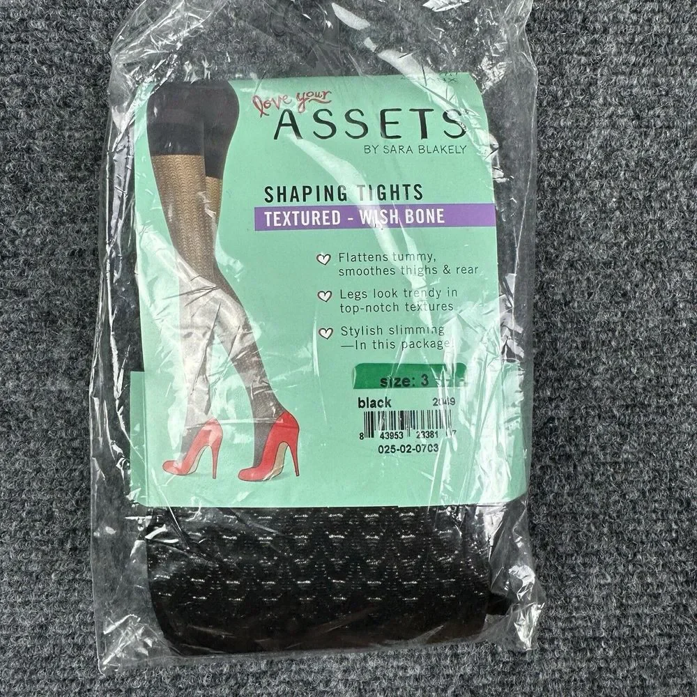 Spanx Assets Shaping Tights Textured Womens Size 3 Wish Bone Black Fishnet‎